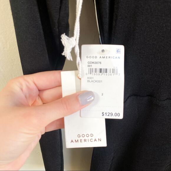 NWT Good American Shimmer Black Faux Wrap Dress - Picture 3 of 6